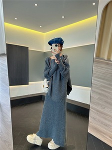 Conjunto de Falda y Suéter Tejido de 2 Piezas para Mujer, Estilo Casual, Jersey Holgado, Falda Maxi de Cintura Alta, Color Sólido, Transpirable, Estilo Informal para Otoño - Product Image 2