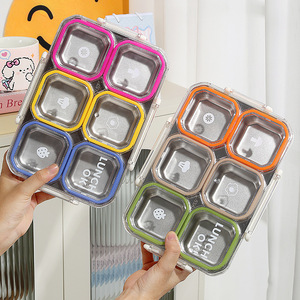 Boîte à lunch de luxe en acier inoxydable 2026, vente en gros, logo personnalisé, boîte bento avec poignée et compartiments, conteneur alimentaire scolaire pour enfants - Product Image 1