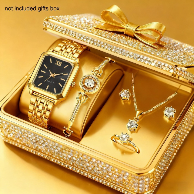 2026 New Hot Selling Exquisite Women's Watch Bracelet Earrings Necklace Ring 5-piece Set