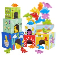 Jouet d'empilage en bois pour tout-petits, boîtes de rangement dinosaures à 5 niveaux, ensemble éducatif de tri et d'apprentissage
