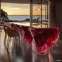 Table à manger carrée en résine transparente de luxe R040, surface effet cristal brillant, moderne, écologique, durable, résistante aux UV, pour extérieur