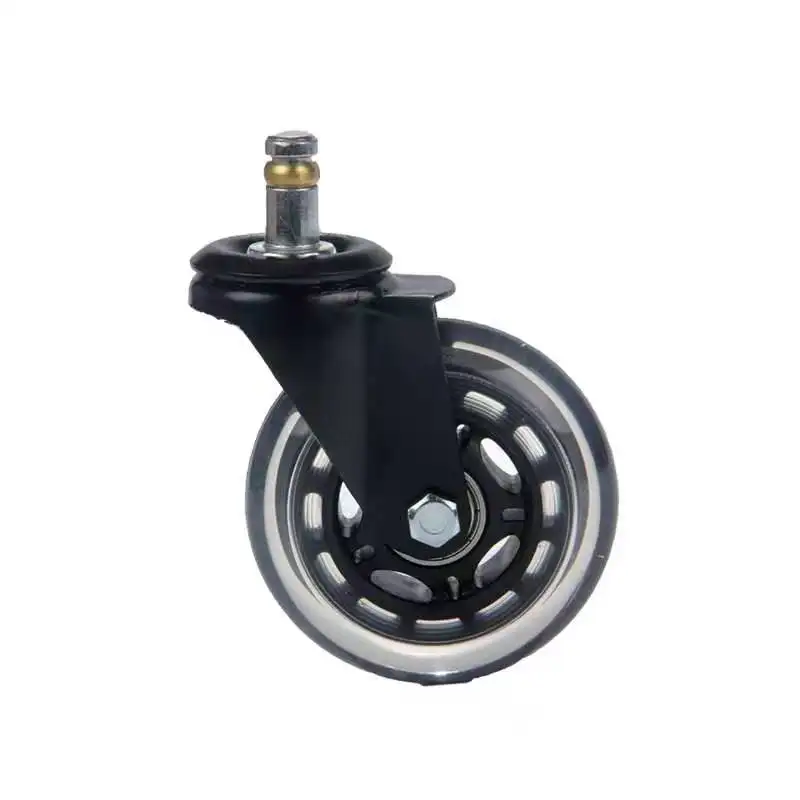 Pu Quiet Rolling Caster Wheels Locking Stem Casters Transparent with Ball Bearings Polyurethane castors for office chairs