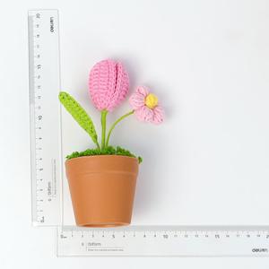 Nouveau fait à la main tricoté tulipe et bulle <span class=keywords><strong>Hibiscus</strong></span> Crochet fleur en <span class=keywords><strong>Pot</strong></span> pour la maison décoration de noël cadeau - Product Image 2
