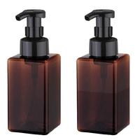 Distributeur de savon moussant carré 450 ml 15 oz, flacon pompe à mousse en plastique ambré rechargeable pour savon liquide, shampoing, gel douche