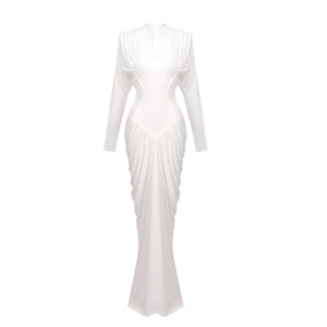 Nuovo <span class=keywords><strong>Abito</strong></span> Formale <span class=keywords><strong>Invernale</strong></span> Bianco con Pieghe a Cuore 3D, Vestito <span class=keywords><strong>Lungo</strong></span> Elegante da Sera con Vita Stretta - Product Image 4
