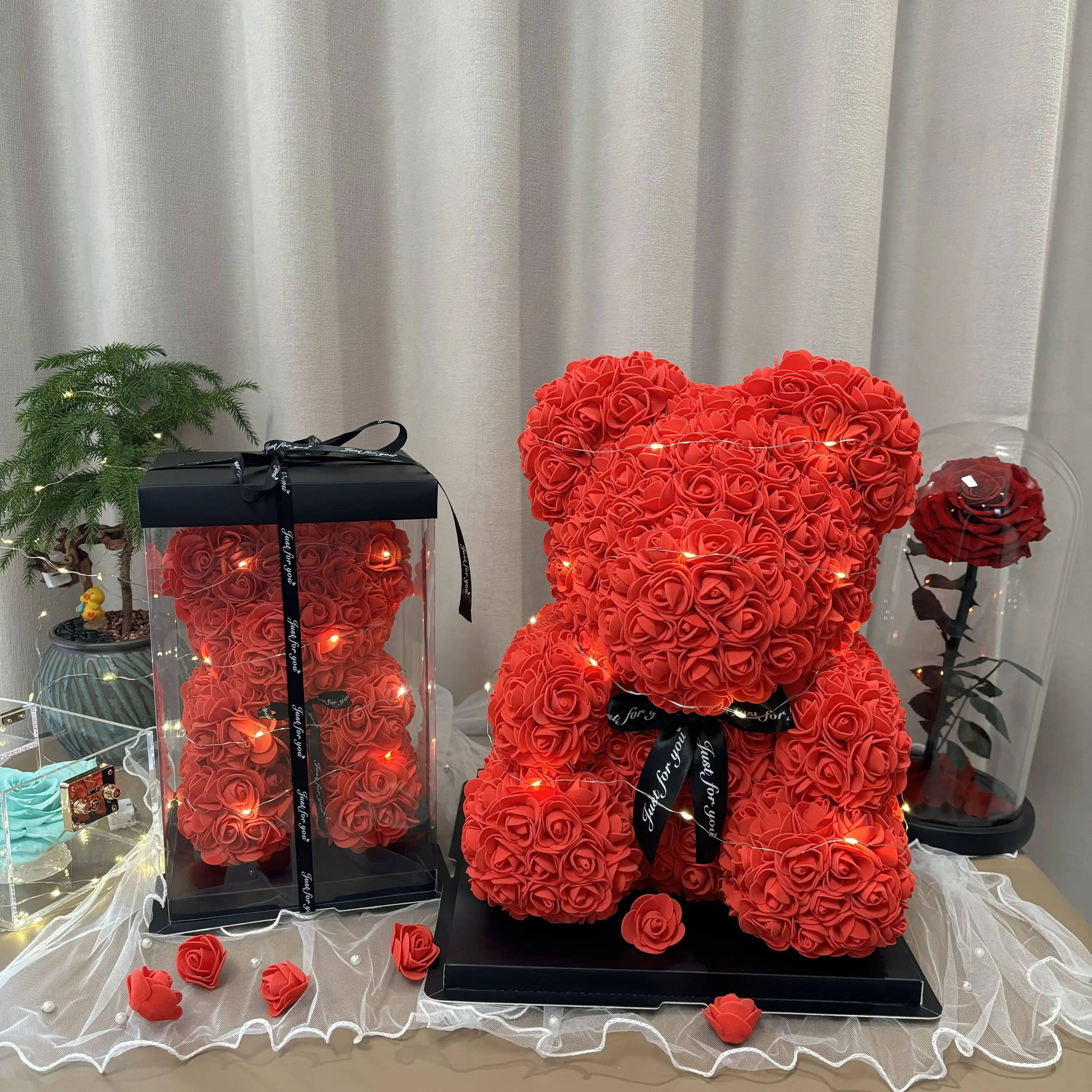 2024 Luxe Handgemaakte Cadeau Valentijnsdag Cadeaus Moederdag Geschenken Roos Teddybeer 25Cm 40Cm 70Cm Rozenbeer