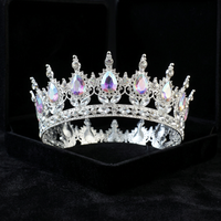 Grande Couronne de Roi pour Hommes en Alliage Or et Argent, Couronnes Royales avec Pierres Précieuses Rouges et Vertes, Accessoires de Costume d'Halloween, Diadème en Strass