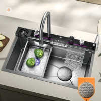 Évier de cuisine moderne populaire à fente unique, fait à la main, multifonction, lave-gobelet, LED, affichage numérique, acier inoxydable anti-rayures