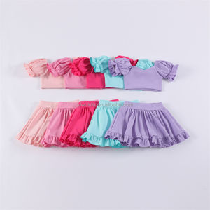 2025 conjuntos de Yoga para niñas pequeñas verano corto de nailon niños niñas deportes Puff manga Crop + Skort conjunto de 2 piezas - Product Image 1