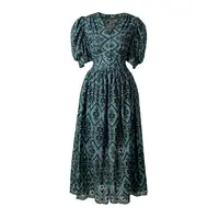 Sommer Frauen Luxus Design kurze ärmellose A-Linie Vintage Stickerei Spitze elegante Baumwolle dunkelgrün Kleid