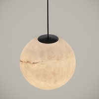 Lustre décoratif d'escalier boule ronde en albâtre design personnalisé Lustre à LED minimaliste en marbre naturel