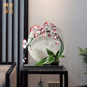 Escultura de Latón con Jade y Cobre, Diseño de Orquídea Iluminada por la Luna, Hecha a Mano, Decoración Artística para Sala de Estar, Regalo de Inauguración de Casa - Product Image 5