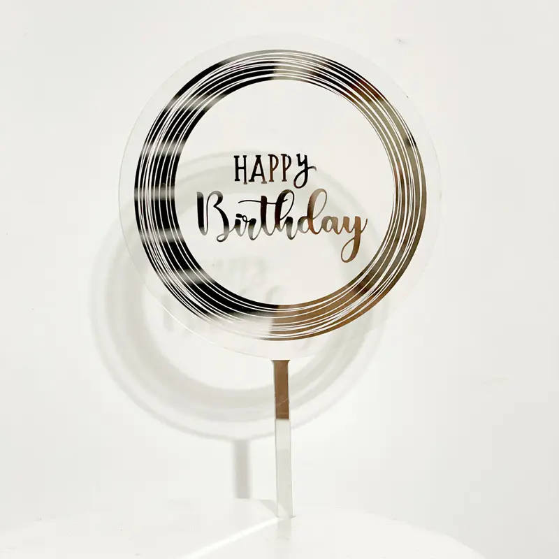 Source Manufacturer Direct Supply Acrylic Laser Marking Mirror Happy Birthday Cake Topper for Holiday Party Decoration