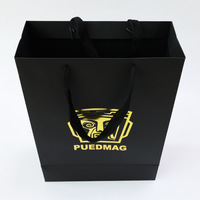 Sacs en papier personnalisés Cadeau : Recyclable, Luxueux LOGO doré imprimé, Noir, Shopping avec poignée en corde