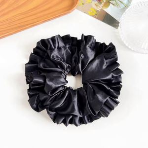 Sweet Elegant 14Cm Large <b>Elastic</b> Black Tie Bands Satin Silk <b>Lace</b> Scrunchies Women's Hair Accessories - Product Image 3