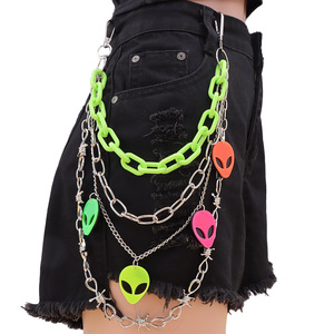 Cadena de cintura de plástico fluorescente colorida Yueli con colgante de alienígena, cadena de metal punk para mujer, cadena corporal de moda para fiestas - Product Image 1