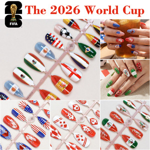 Venta al por Mayor de 24 Uñas Postizas con Tema de Fútbol, Reutilizables, Cobertura Completa, Diseño de Banderas de Varios Países - Product Image 2
