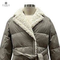 Vêtements d'extérieur longue longueur femmes manteau en duvet décontracté cordon de serrage ceinture réglable dame doudoune belle conception automne hiver