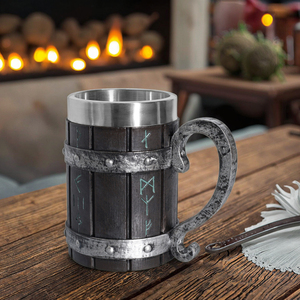 Mug en résine en forme de baril de <span class=keywords><strong>bière</strong></span> Viking WJA23, grande capacité, double paroi, en acier inoxydable, rétro, 22 oz, style baril de chêne, Copas Taza - Product Image 5