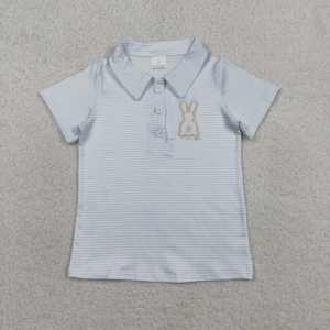 BT1708 RTS blue stripe <b>Easter</b> bunny embroidery <b>Top</b> for Baby Boy short Sleeve Infant T-shirt summer Clothe - Product Image 4