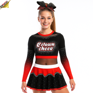 Vestidos de porristas con degradado rojo y negro para mujer con malla brillante y diseño de falda de animadora - Product Image 1