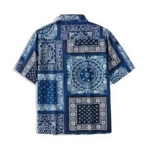 เสื้อยืดแฟชั่นผู้ชายลายดอกไม้สไตล์ลำลอง แขนสั้น ติดกระดุม ลายผ้าพันคอ พิมพ์ลายเพสลีย์ สำหรับผู้ชาย - Product Image 2