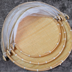 <span class=keywords><strong>Cesta</strong></span> de Picnic Redonda de Bambú con Cubierta de Malla, Carpa para Servir Alimentos <span class=keywords><strong>a</strong></span> Prueba de Polvo para Almacenamiento de Verduras - Product Image 4