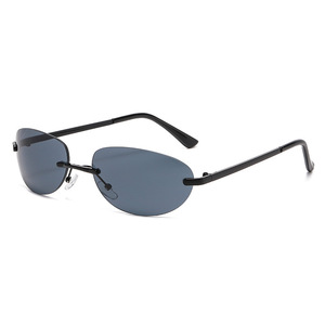 Men's Oval Frameless <b>Sunglasses</b> PC Material UV400 Protection Type 3 Lens Black Color Ultra Lightweight Driving Style - Product Image 5