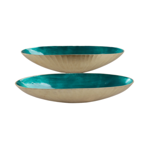 Ciotola Ovale Decorativa in Metallo, Interno Teal, Esterno Dorato, Centrotavola, Decorazione per Casa e Cucina - Product Image 1