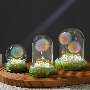 Ornement floral en dôme <span class=keywords><strong>de</strong></span> verre, pissenlit préservé <span class=keywords><strong>de</strong></span> haute qualité, fabriqué en usine, <span class=keywords><strong>lumière</strong></span> nocturne, bouquet <span class=keywords><strong>de</strong></span> fleurs éternelles, cadeau d'anniversaire créatif - Product Image 1