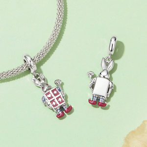 Silver Plated Cartoon <b>Rabbit</b> Charm With Red Enamel Card Suit Design Unisex Jewelry <b>Gift</b> - Product Image 3