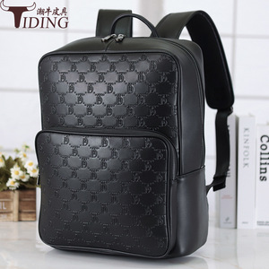 Tiding Genuine Leather <b>Backpack</b> <b>Black</b> Letter Pattern 20-35L Waterproof Business Travel Men's <b>Backpack</b> - Product Image 1