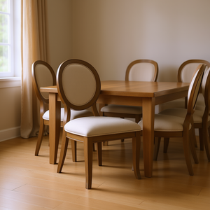 Sedia Laterale in Rovere Rustico Beige con Seduta Imbottita in Tessuto, Sedia da Pranzo Transizionale per Cucina e Sala da Pranzo - Product Image 2