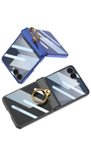 Casing HP Magnetik dengan Cincin, Penutup Transparan Lipat untuk Samsung Z Flip 4 Flip 5 6 7 dengan Cincin Engsel