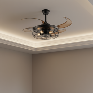 Ventilador de techo con luz, 48 pulgadas, hierro negro, 4 aspas, control remoto, diseño industrial para sala de estar, dormitorio, oficina - Product Image 2