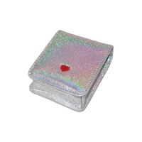 Porte-rouge à lèvres portable réutilisable imperméable avec fermeture magnétique, logo brodé, sequins, revêtement PU, panneau gris holographique, pour extérieur