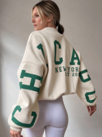 Sweat-shirt à col montant pour femme avec logo personnalisé, col à nœud, broderie, en molleton de coton, coupe oversize