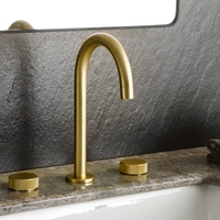 Robinet mitigeur de lavabo moderne en laiton de haute qualité, finition or rose, à trois trous, à double poignée, avec cartouche céramique, pour montage sur comptoir