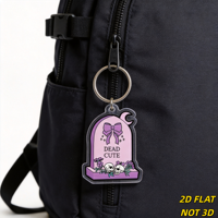 Gantungan Kunci Nisan Akrilik Cantik Bergaya Gothic Pastel dengan Pita Ungu, Tengkorak & Bunga, Liontin Estetika Pemakaman yang Unik