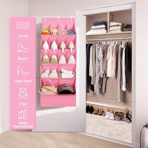 Over The Door <b>Shoe</b> Organizer 15 Pockets Pink Hanging <b>Shoe</b> Rack For Closet <b>Storage</b> With Large Pocket Multifunctional - Product Image 5