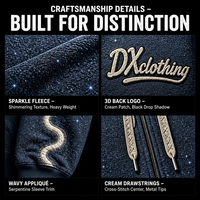 Sweat à capuche zippé personnalisé en molleton bleu ardoise scintillant avec appliqué ondulé, 480 g/m², logo 3D au dos, coupe oversize pour marques, fabricant OEM ODM