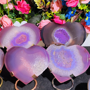 Cœur en agate druzy de <span class=keywords><strong>quartz</strong></span> de guérison de haute qualité, sculpture de paume, agate <span class=keywords><strong>rose</strong></span> polie, géode en forme de cœur pour la décoration - Product Image 5