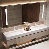 Facile à installer contenir intelligent led désembuage miroir armoire intelligent capteur lumière blanc robinet salle de bain vanité avec lavabo