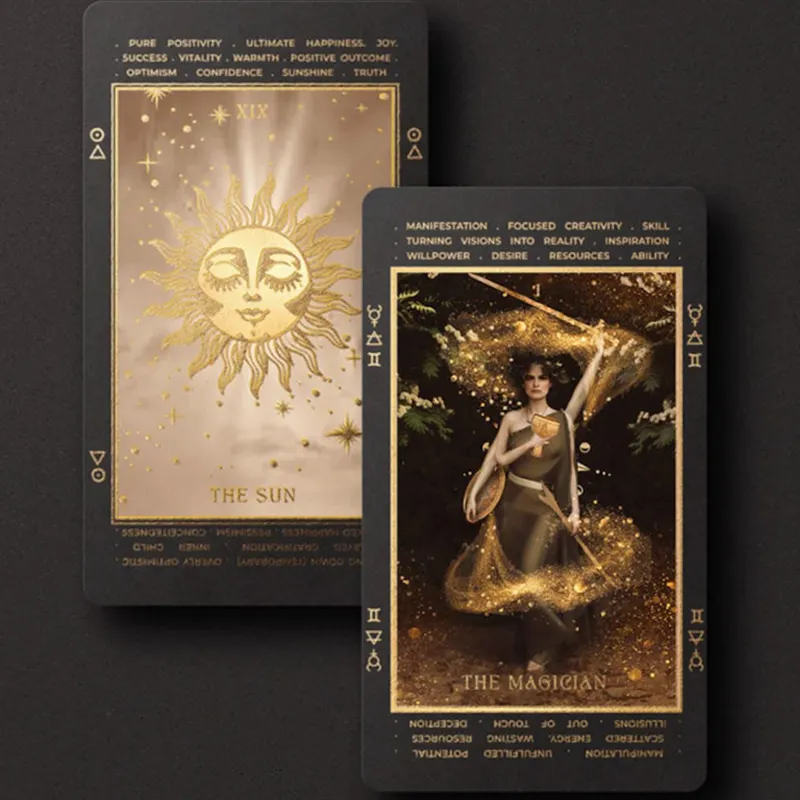 Custom Silver Gold Gilt Edges cartas tarot en espaol design impressão luxo 14k placa de ouro Oracle Tarot Cartões com Guild Book