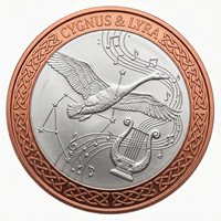 Pièce de collection ronde en cuivre fin .999 de 1 oz, estampée et imprimée UV, avec motifs Cygnus, Musique, Cygne, Fruit, Fleur, Art Mythologique Grec et Challenge Coin