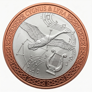 Moneda Conmemorativa <span class=keywords><strong>de</strong></span> 1 oz <span class=keywords><strong>de</strong></span> Cobre Fino .999 con Impresión UV <span class=keywords><strong>de</strong></span> <span class=keywords><strong>Constelaciones</strong></span> <span class=keywords><strong>de</strong></span> Cisne y Lira, Arte Griego <span class=keywords><strong>de</strong></span> Música, Cisnes, Frutas y Flores - Product Image 1