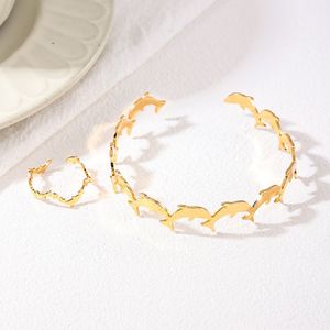 2024 nouveau style métal couleur or grand animal épais dauphin ouvert manchette brassard bracelet pour femmes bijoux - Product Image 5