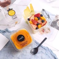 Boîtes à gâteaux carrées en plastique PET transparent jetables 400 ml avec couvercle pour pâtisserie, tiramisu, emballage de desserts