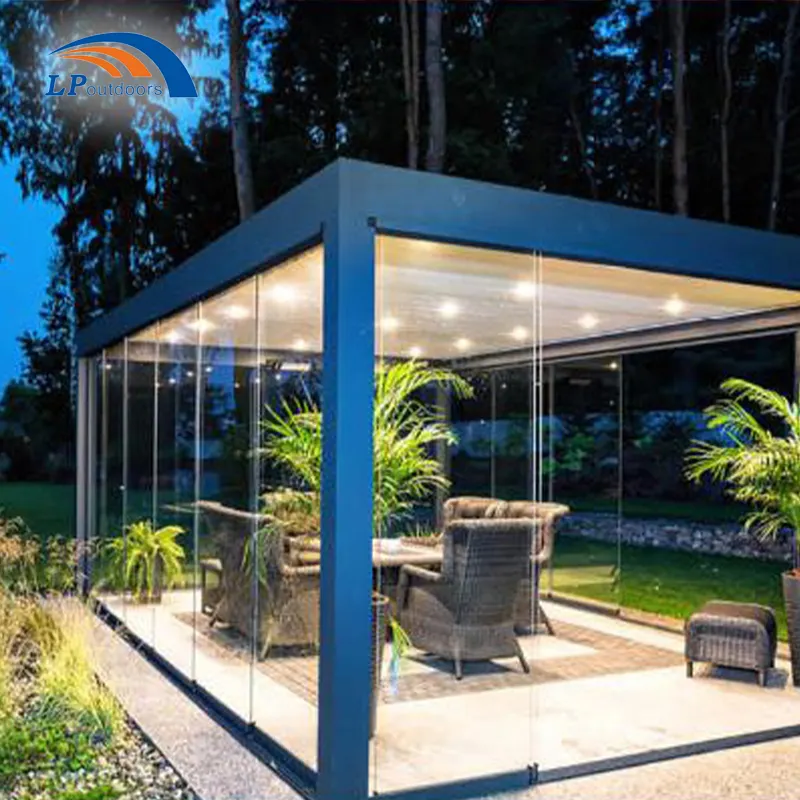 Không thấm nước bioclimatique pergola gazebo ngoài trời dù để che nắng nhôm gazebo với LED Strip ánh sáng