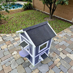 Деревянный домик для кошек SDCH015, уличный, современный, роскошный, всепогодный, двухэтажный, с выходами, асфальтовой крышей и лестницами, серый - Product Image 2